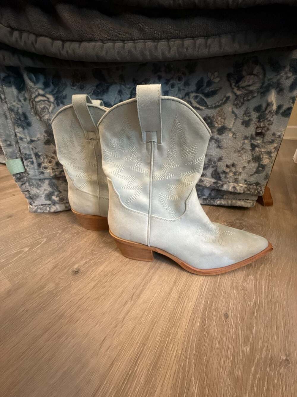 Mi.iM Claire Embroidered Western Mid-Calf Cowboy Boots in Light Blue